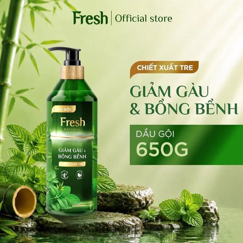 Dầu Gội Fresh Natural Chiết Xuất Tre Hỗ Trợ Giảm Gàu, Phục Hồi Tóc Hư Tổn & Bồng Bềnh Tóc 650g