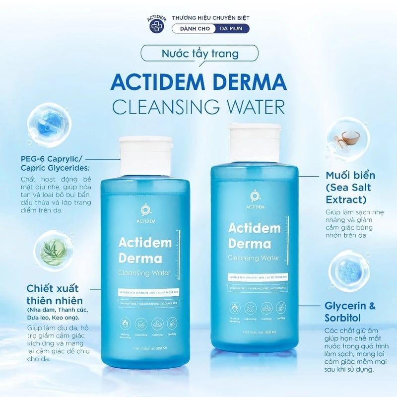 Nước Tẩy Trang Dành Cho Da Dầu Mụn Actidem Derma Cleansing Water 500ml