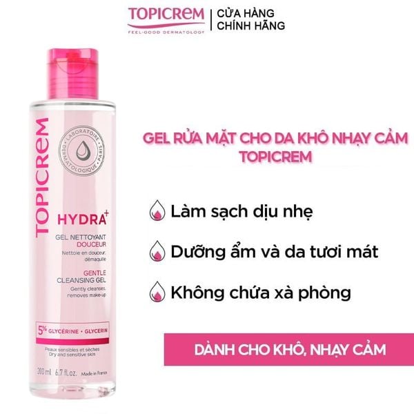  Sữa Rửa Mặt Dạng Gel Topicrem Không Chứa Xà Phòng Dành Cho Da Khô, Nhạy Cảm Gentle Cleansing Gel 200ml 