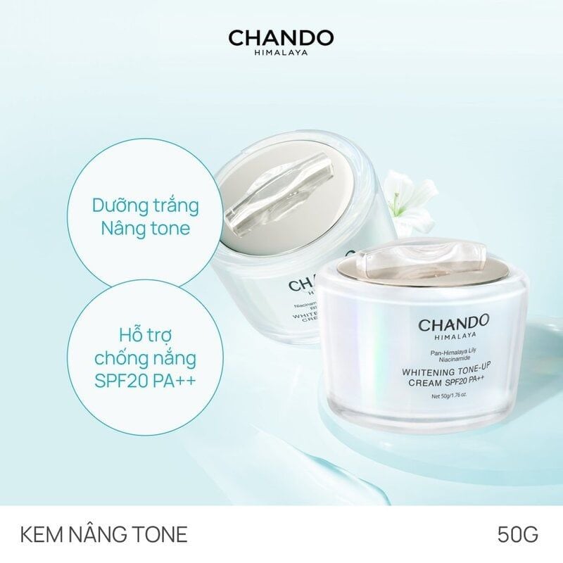Kem Dưỡng Chando Himalaya Nâng Tone Hỗ Trợ Dưỡng Sáng Da Whitening Tone-Up Cream SPF20 PA++ 50g