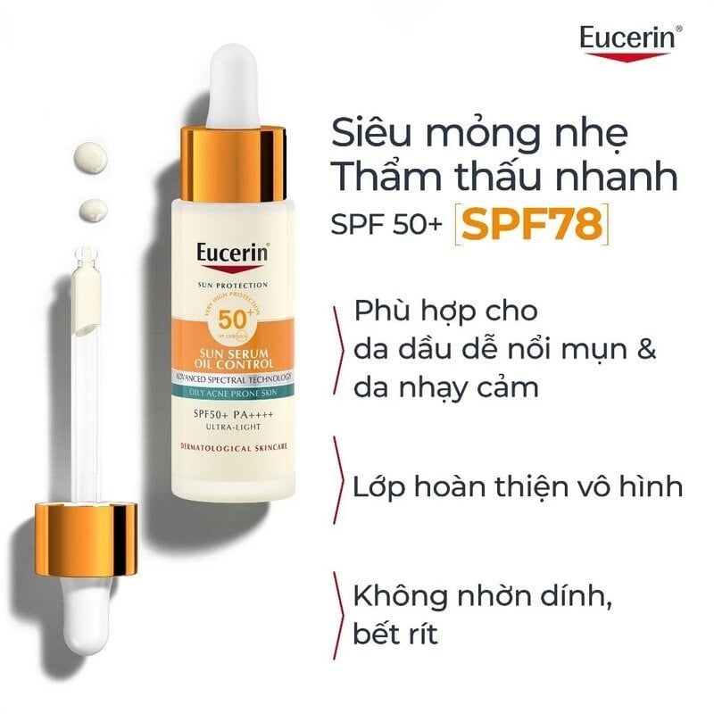 Serum Chống Nắng Eucerin Kiểm Soát Dầu Sun Serum Oil Control SPF50+ PA++++ 30ml