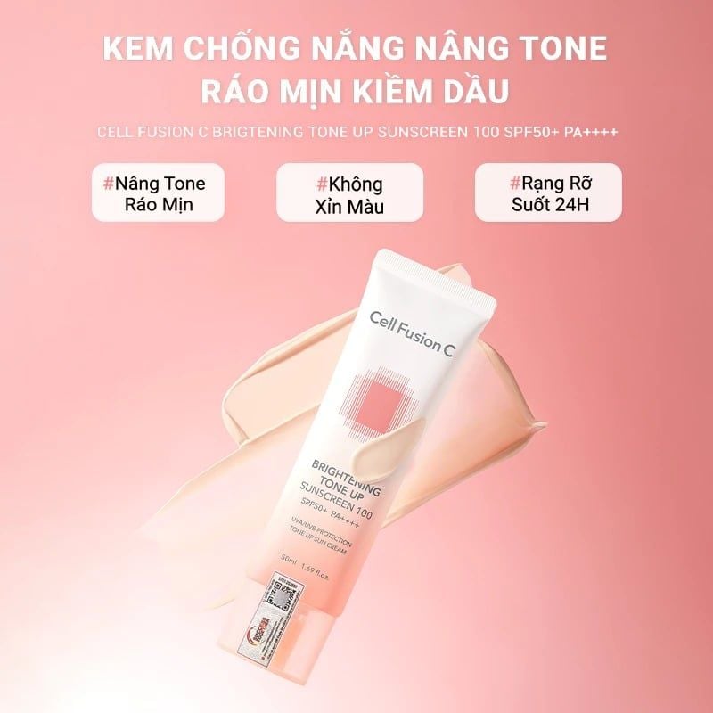 Kem Chống Nắng Cell Fusion C Nâng Tông Ráo Mịn Kiềm Dầu Brightening Tone Up Sunscreen 100 Spf50+ Pa ++++ 50ml
