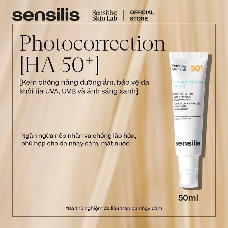 Kem Chống Nắng Phổ Rộng Dưỡng Ẩm, Ngừa Lão Hóa Sensilis Photocorrection [HA 50+] 50ml