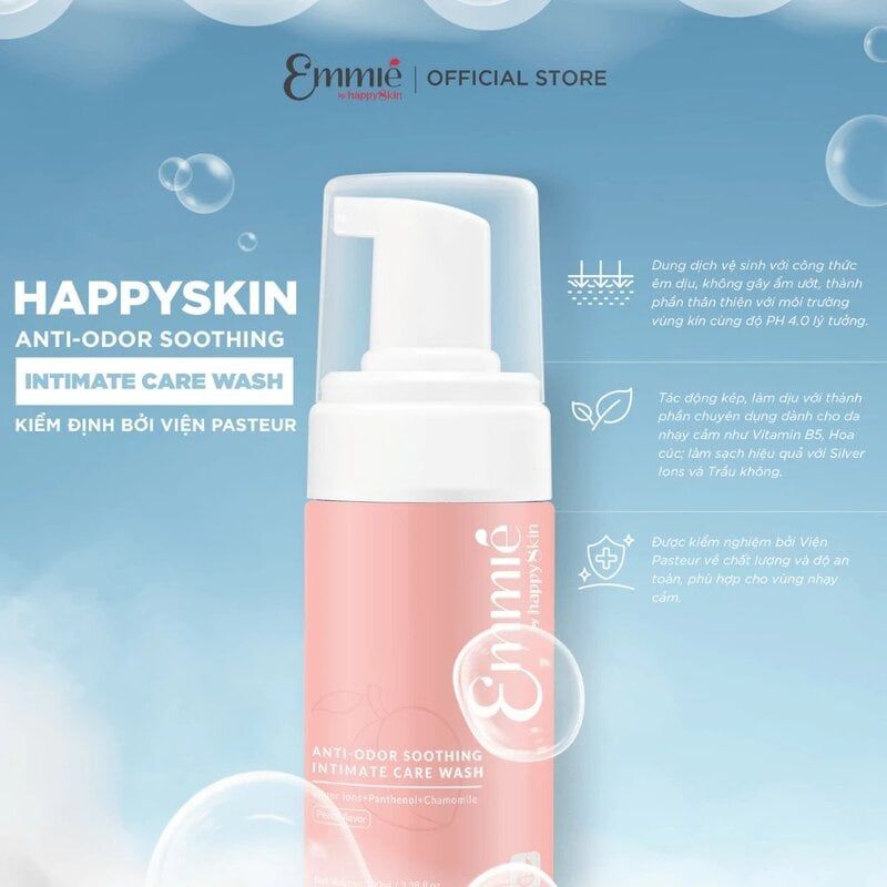 Dung Dịch Vệ Sinh Phụ Nữ Khử Mùi Emmié by Happyskin Anti - Odor Soothing Intimate Care Wash Original 100ml (Che tên sản phẩm khi giao hàng)