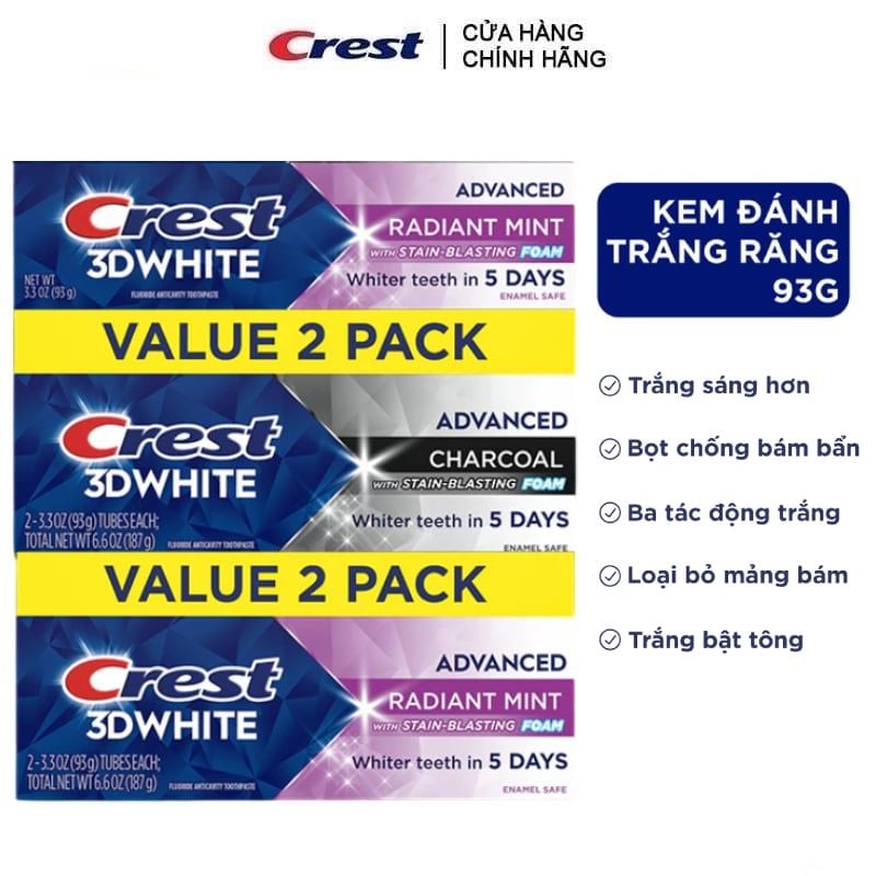 Kem Đánh Răng Crest Làm Trắng Răng, Sạch Mảng Bám 3D White Advanced Toothpaste