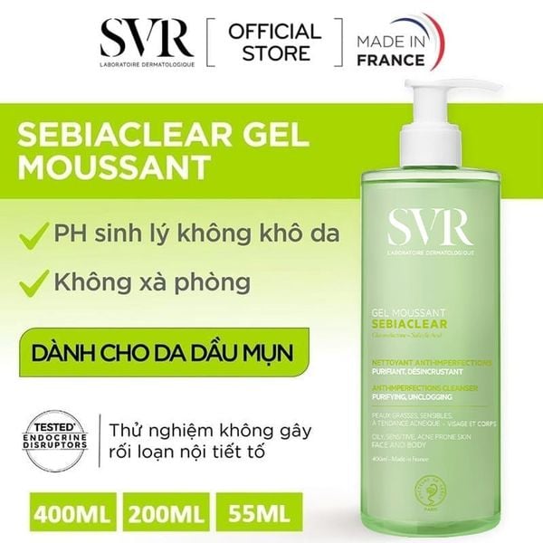  Sữa Rửa Mặt SVR Dạng Gel Không Chứa Xà Phòng Dành Cho Da Dầu Sebiaclear Gel Moussant 