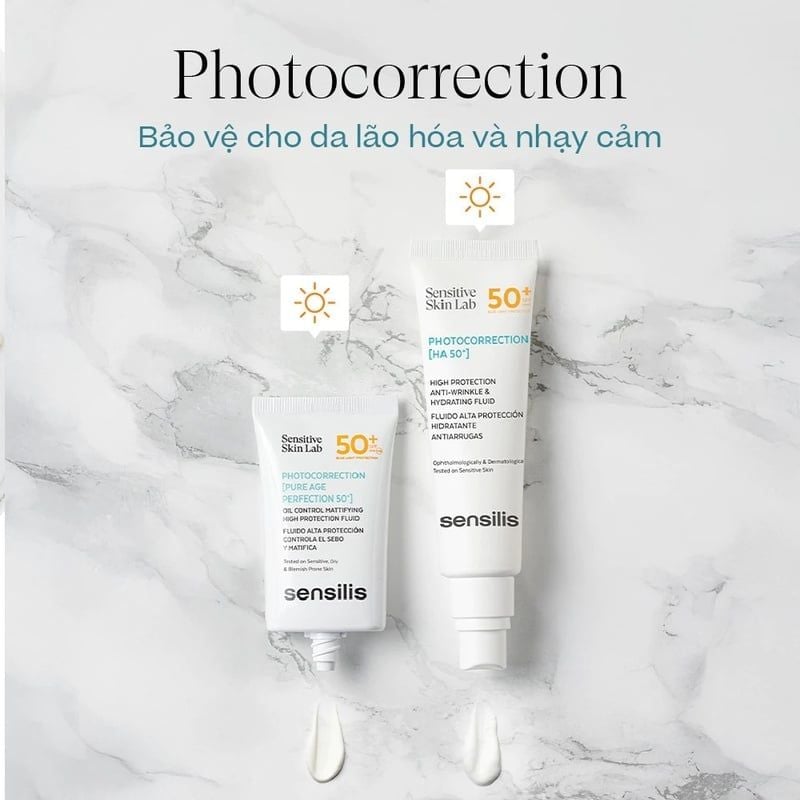 Kem Chống Nắng Sensilis Hỗ Trợ Kiểm Soát Nhờn Cho Da Dầu Mụn Photocorrection [Pure Age Perfection 50+] SPF 50+ 40ml