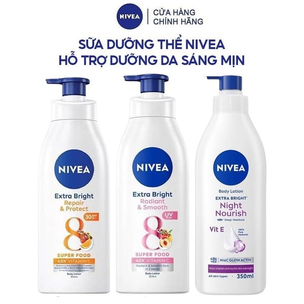  Sữa Dưỡng Thể Nivea Hỗ Trợ Dưỡng Sáng, Giúp Da Đàn Hồi, Căng Mịn Extra Bright Body Lotion 