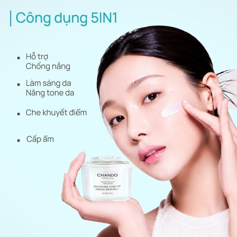 Kem Dưỡng Chando Himalaya Nâng Tone Hỗ Trợ Dưỡng Sáng Da Whitening Tone-Up Cream SPF20 PA++ 50g