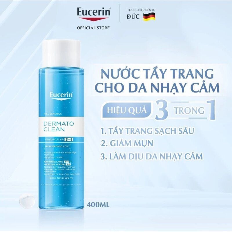 Nước Tẩy Trang Eucerin Dịu Nhẹ Cấp Ẩm Cho Da Nhạy Cảm Eucerin Dermatoclean Micellar 3In1 400ml