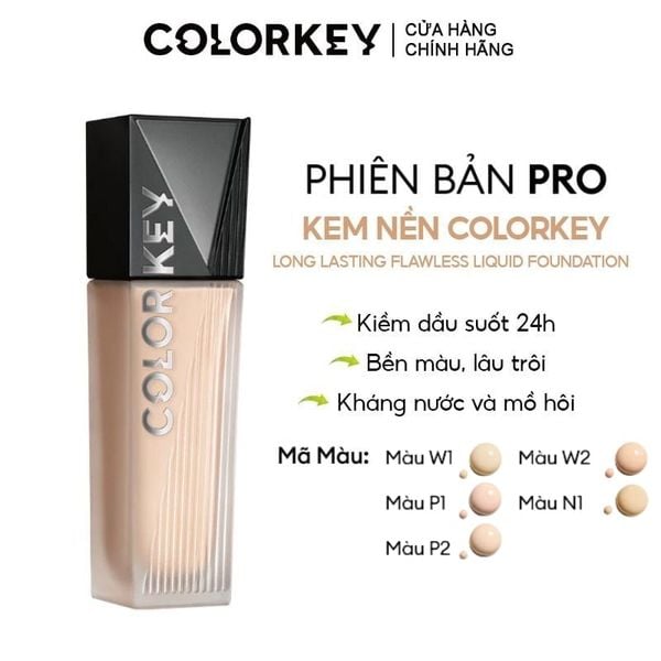  Kem Nền Colorkey Mỏng Nhẹ, Lâu Trôi, Dành Cho Da Dầu Long Lasting Flawless Liquid Foundation 30g 
