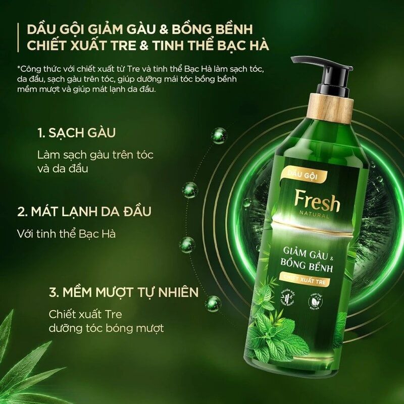 Dầu Gội Fresh Natural Chiết Xuất Tre Hỗ Trợ Giảm Gàu, Phục Hồi Tóc Hư Tổn & Bồng Bềnh Tóc 650g
