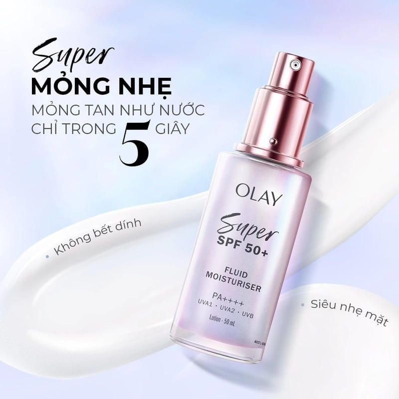 Kem Dưỡng Sáng Da, Chống Nắng Olay Super SPF50+ Fluid Moisturiser PA++++ 50ml