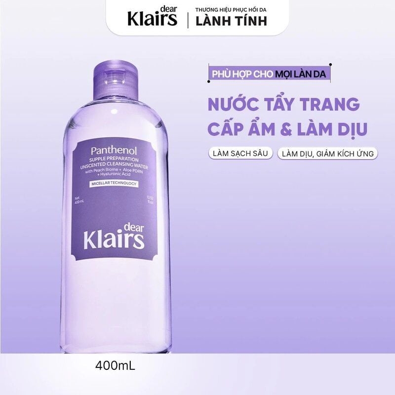 Nước Tẩy Trang Dear Klairs Dịu Nhẹ, Cấp Ẩm Supple Preparation Unscented Cleansing Water 400ml