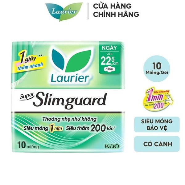  Băng Vệ Sinh Laurier Siêu Mỏng Bảo Vệ Super Slimguard 22,5cm - 10 Miếng (Che tên sản phẩm khi giao hàng) 