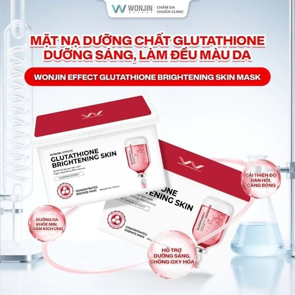  Mặt Nạ Hỗ Trợ Dưỡng Sáng Da Wonjin Effect Glutathone Brightening Skin Mask 350g - hộp 30 miếng 
