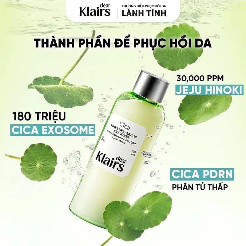 Nước Hoa Hồng Dear Klairs Làm Dịu, Hỗ Trợ Phục Hồi Da Supple Preparation Cica Toner 180ml