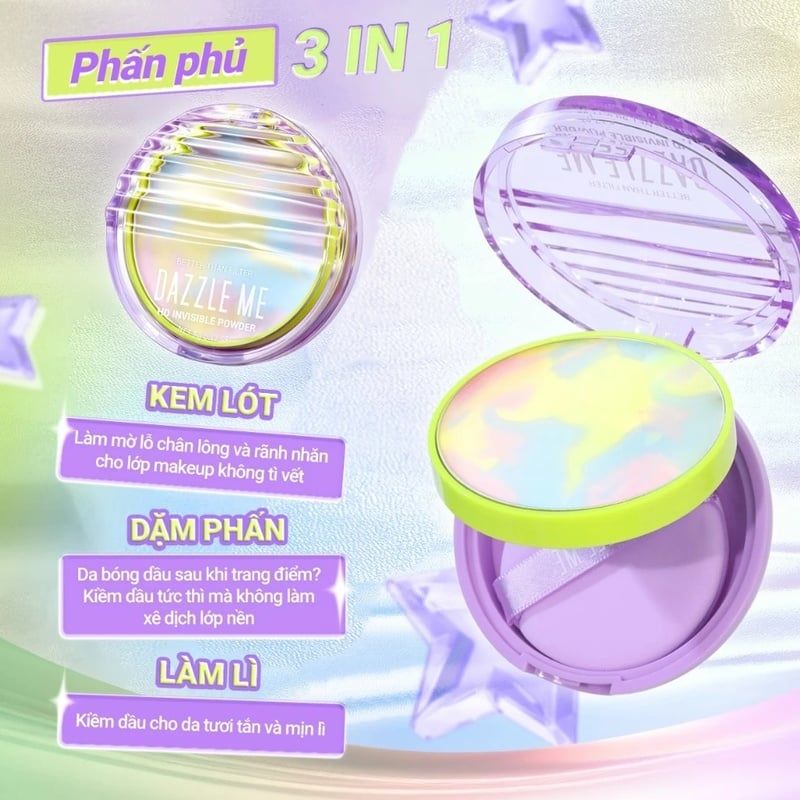 Phấn Phủ Kiềm Dầu Không Màu DAZZLE ME Better Than Filter HD Invisible Powder 5g