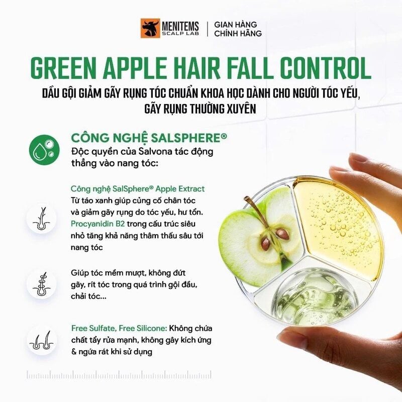 Dầu Gội Menitems Hỗ Trợ Giảm Rụng Tóc Táo Xanh Green Apple Hair Fall Control 300ml