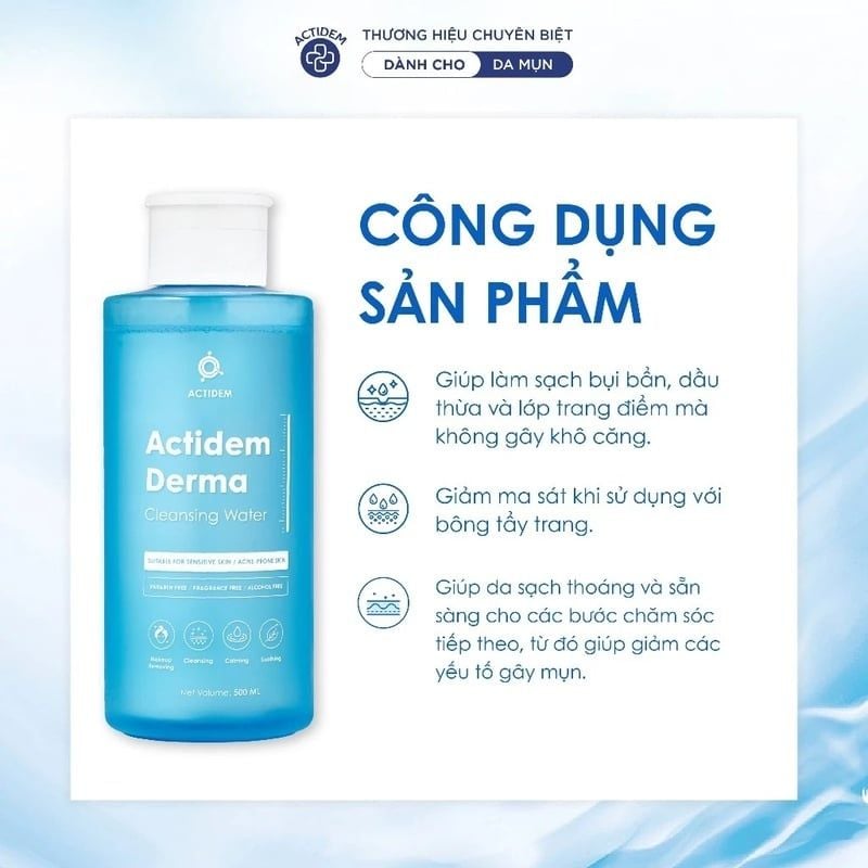 Nước Tẩy Trang Dành Cho Da Dầu Mụn Actidem Derma Cleansing Water 500ml