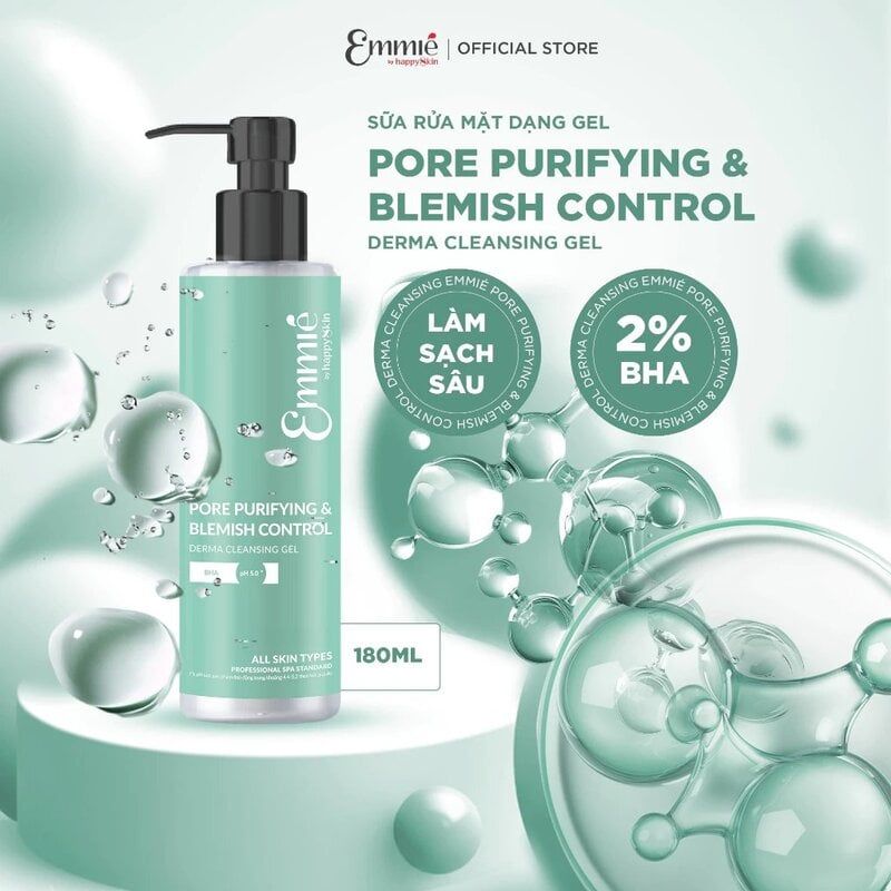 Gel Rửa Mặt Emmié By HappySkin Sạch Sâu Và Kiểm Soát Mụn Pore Purifying & Blemish Control Dermal Cleansing Gel 180ml
