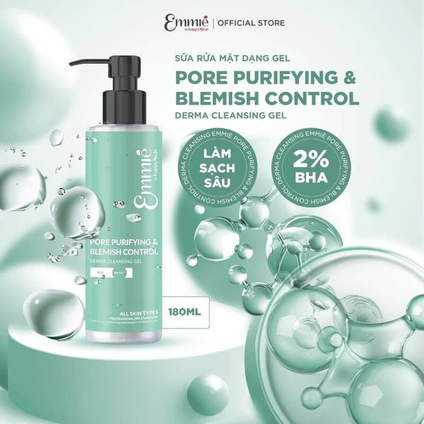  Gel Rửa Mặt Emmié By HappySkin Sạch Sâu Và Kiểm Soát Mụn Pore Purifying & Blemish Control Dermal Cleansing Gel 180ml 