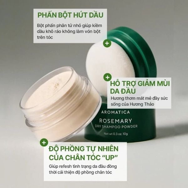  Phấn Gội Khô Hương Thảo Aromatica Rosemary Dry Shampoo Powder 10g 
