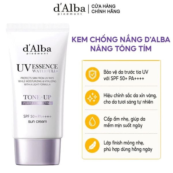  Kem Chống Nắng D'Alba Nâng Tông, Hiệu Chỉnh Sắc Da Waterfull Tone-Up Sun Cream_Purple SPF50+ PA++++ 50ml 