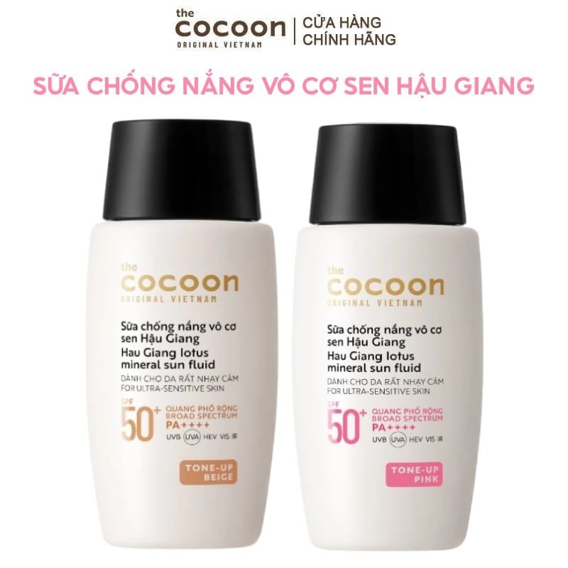 Sữa Chống Nắng Cocoon Vô Cơ Sen Hậu Giang Hau Giang Lotus Mineral Sun Fluid SPF 50+ PA++++