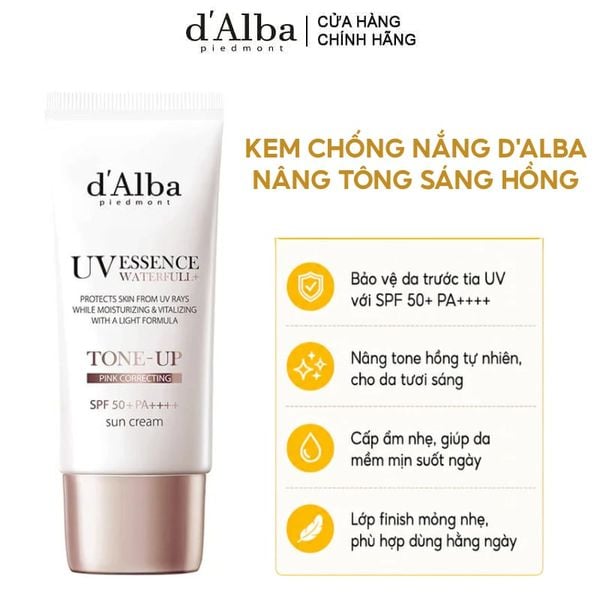  Kem Chống Nắng Nâng Tông Sáng Hồng Tự Nhiên D'Alba Waterfull Tone-Up Sun Cream - Pink Correcting SPF50+ PA++++ 50ml 