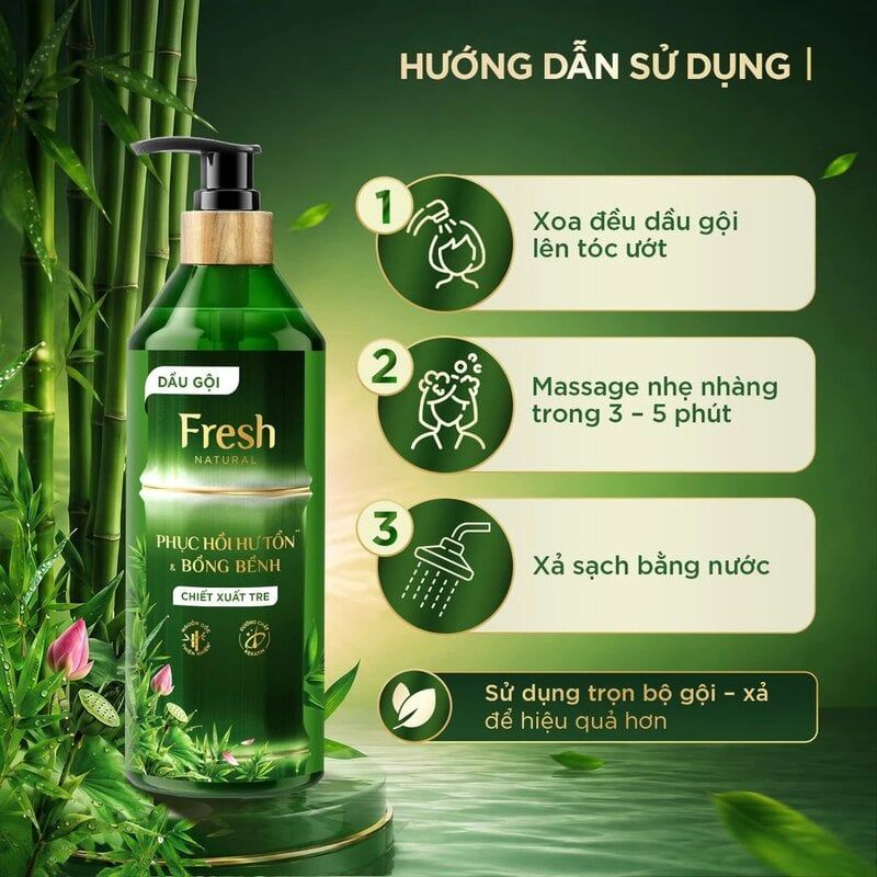 Dầu Gội Fresh Natural Chiết Xuất Tre Hỗ Trợ Giảm Gàu, Phục Hồi Tóc Hư Tổn & Bồng Bềnh Tóc 650g