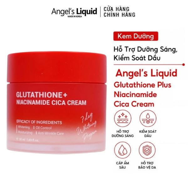  Kem Dưỡng Hỗ Trợ Dưỡng Sáng, Kiểm Soát Dầu Angel's Liquid Glutathione Plus Niacinamide Cica Cream 50ml 
