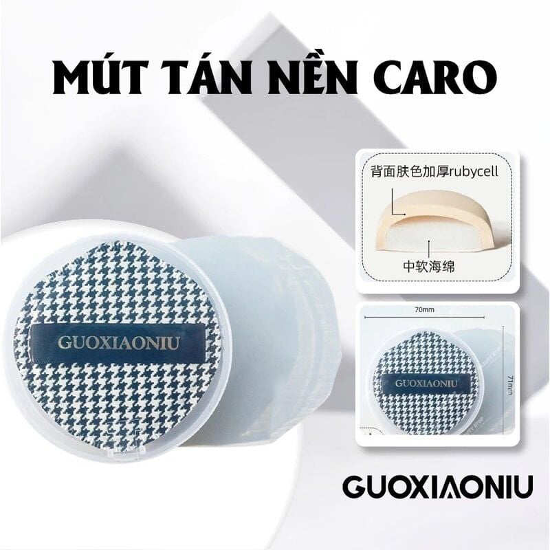 Mút Tán Nền Caro Nâu Guoxiaoniu Houndstooth Dual Tip Marshmallow Puff (Nude)