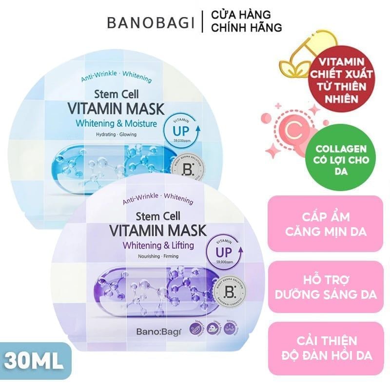 Mặt Nạ Miếng Banobagi Hỗ Trợ Dưỡng Trắng Cấp Ẩm & Bổ Sung Collagen, Cải Thiện Lão Hóa Stem Cell Vitamin, Super Collagen Mask 30ml