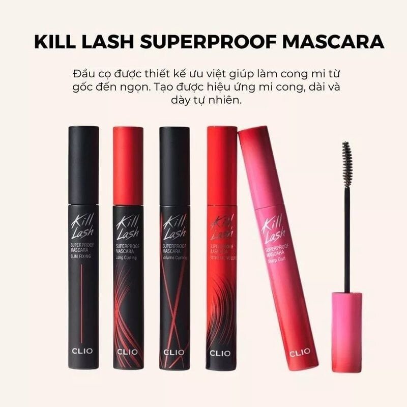 Mascara Giúp Mi Cong, Dài, Dày Tự Nhiên Clio Kill Lash Superproof Mascara 01 Long Curling 7g