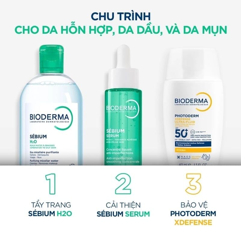 Nước Tẩy Trang Bioderma Cho Da Dầu, Da Hỗn Hợp, Da Mụn Sebium H2O