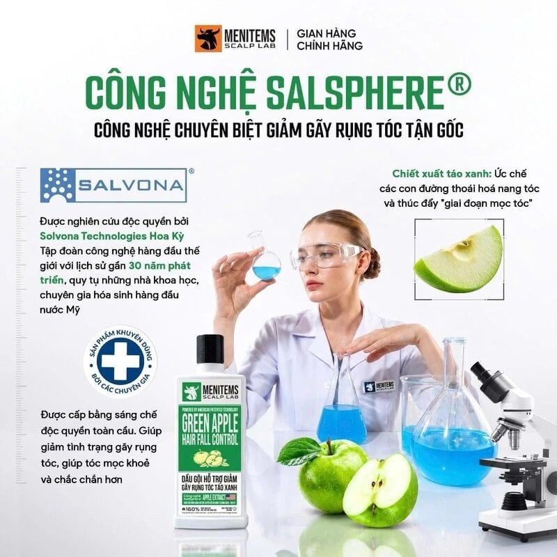 Dầu Gội Menitems Hỗ Trợ Giảm Rụng Tóc Táo Xanh Green Apple Hair Fall Control 300ml