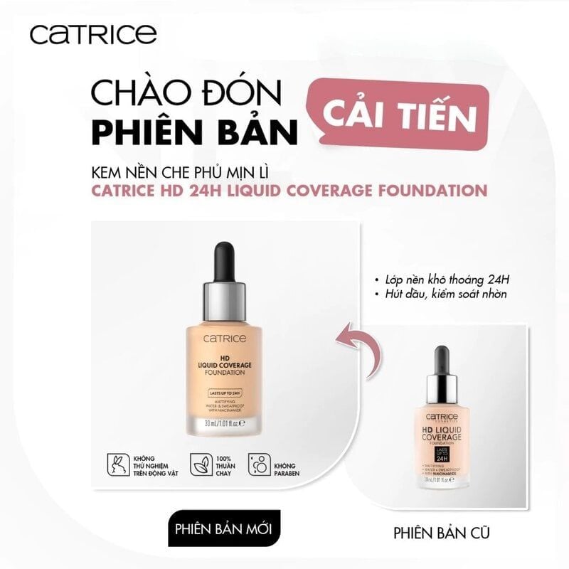 Kem Nền Kiềm Dầu, Che Phủ Tự Nhiên Catrice HD Liquid Coverage Foundation 30ml