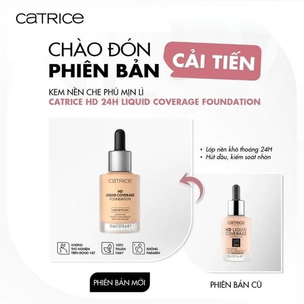  Kem Nền Kiềm Dầu, Che Phủ Tự Nhiên Catrice HD Liquid Coverage Foundation 30ml 