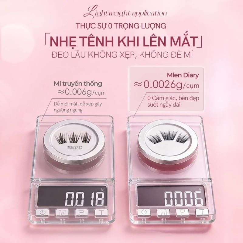 Lông Mi Giả Tự Dính Lấp Lánh Đa Sắc, Không Cần Keo, Tự Nhiên Mlen Diary Self-Adhesive Lashes (Glitter)