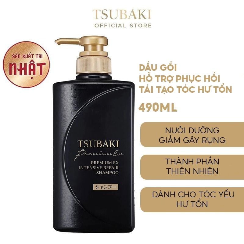 Dầu Gội Tsubaki Hỗ Trợ Phục Hồi Hư Tổn Nặng, Giảm Gãy Rụng Premium EX Intensive Repair Shampoo 490ml