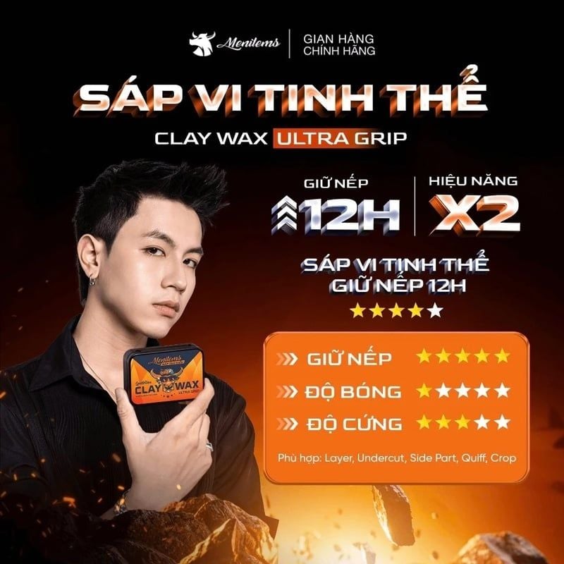 Sáp Tạo Kiểu Tóc Menitems Vi Tinh Thể, Giữ Nếp Tóc Clay Wax Ultra Grip 45g