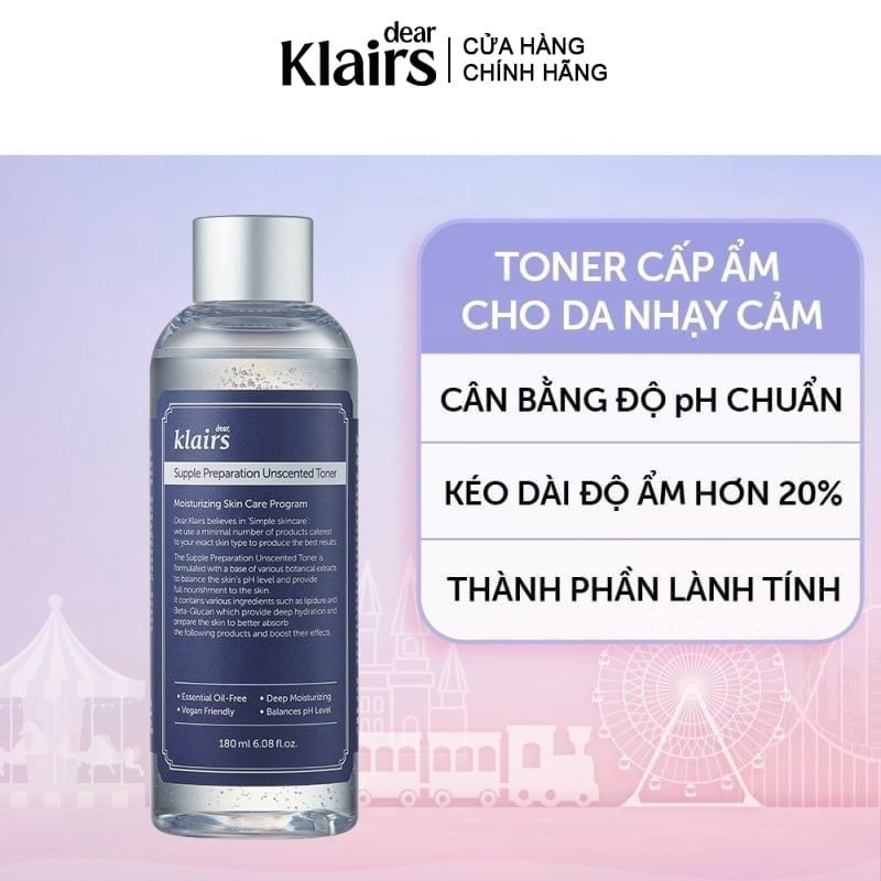 Nước Hoa Hồng Klairs Không Mùi Dưỡng Ẩm, Làm Dịu Da Supple Preparation Unscented Toner 180ml