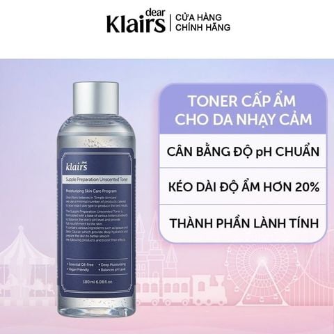 Nước Hoa Hồng Klairs Không Mùi Dưỡng Ẩm, Làm Dịu Da Supple Preparation Unscented Toner 180ml