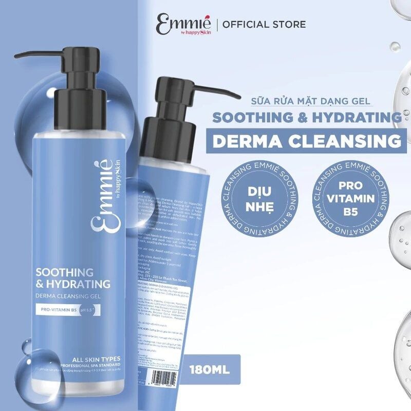 Gel Rửa Mặt Emmié by Happyskin Dịu Nhẹ Cấp Ẩm Sâu Soothing & Hydrating Derma Cleansing Gel 180ml