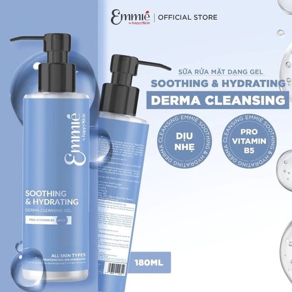  Gel Rửa Mặt Emmié by Happyskin Dịu Nhẹ Cấp Ẩm Sâu Soothing & Hydrating Derma Cleansing Gel 180ml 