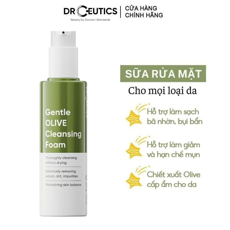 Sữa Rửa Mặt DrCeutics Sạch Sâu, Dịu Nhẹ Cho Da Gentle Olive Cleansing Foam