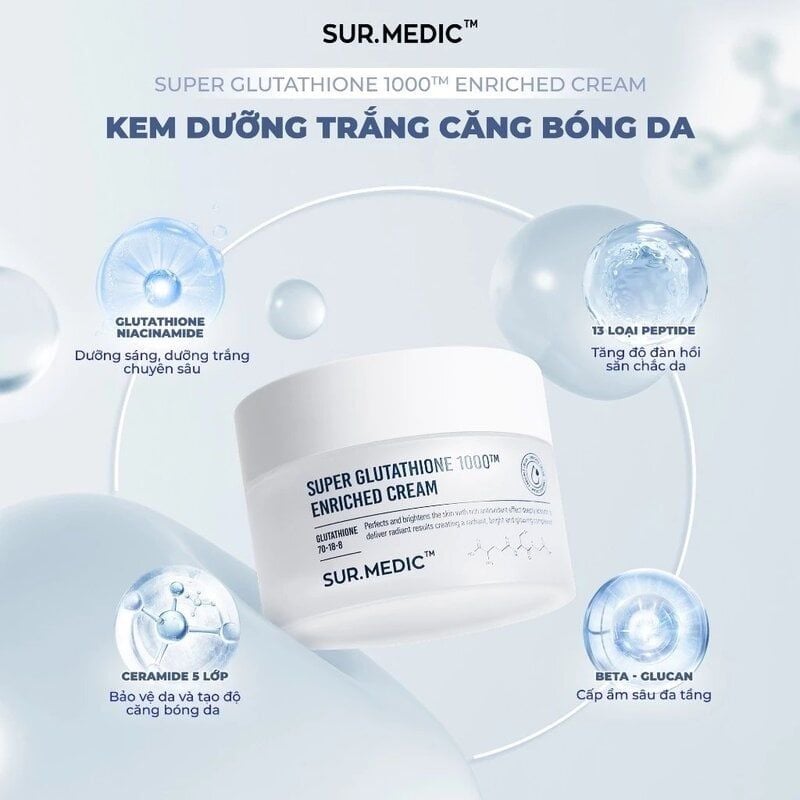 Kem Dưỡng Sur.Medic+ Hỗ Trợ Dưỡng Trắng, Căng Bóng Da Super Glutathione 1000™ Enriched Cream 50ml