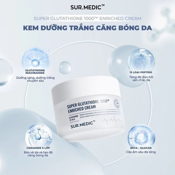  Kem Dưỡng Sur.Medic+ Hỗ Trợ Dưỡng Trắng, Căng Bóng Da Super Glutathione 1000™ Enriched Cream 50ml 