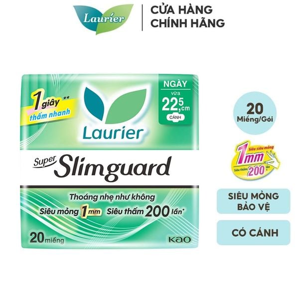  Băng Vệ Sinh Laurier Siêu Mỏng Bảo Vệ Super Slimguard 22,5cm - 20 Miếng (Che tên sản phẩm khi giao hàng) 